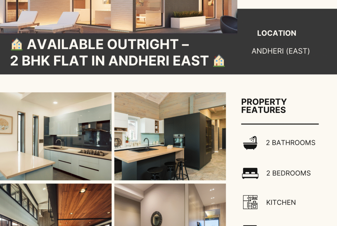 🏠 AVAILABLE OUTRIGHT – 2 BHK FLAT IN ANDHERI EAST 🏠 ✨ Carpet Area: 720 sq.ft. 🏢 Floor: Middle Floor 🌅 East/West Entry 🚘 Car Parking: 1 Reserved 📍 Location: Near Vishal Hall, Andheri (East) 💰 Price: ₹2.40 Cr (All Inclusive) 📌 Ready-to-move | Prime Location | Excellent Connectivity 📞 For More Details Contact: Mukesh Estate Agency 📱 99204 66897 | 98707 47174 🌐 www.mukeshestateagency.in