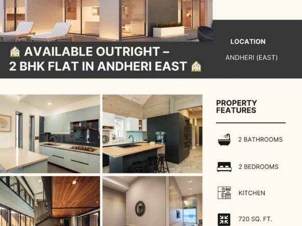 🏠 AVAILABLE OUTRIGHT – 2 BHK FLAT IN ANDHERI EAST 🏠 ✨ Carpet Area: 720 sq.ft. 🏢 Floor: Middle Floor 🌅 East/West Entry 🚘 Car Parking: 1 Reserved 📍 Location: Near Vishal Hall, Andheri (East) 💰 Price: ₹2.40 Cr (All Inclusive) 📌 Ready-to-move | Prime Location | Excellent Connectivity 📞 For More Details Contact: Mukesh Estate Agency 📱 99204 66897 | 98707 47174 🌐 www.mukeshestateagency.in