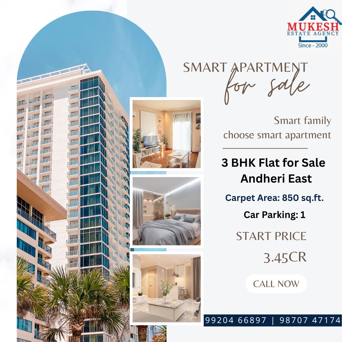 📐 Carpet Area: 850 sq.ft. 🏢 Floor: 4th 🚪 East/West Entry 🚗 Car Parking: 1 📍 Location: Sahar Road, Andheri (East) 💰 Price: ₹3.45 Cr 📞 For more details, contact us today! 📌 Don't miss this prime opportunity in a sought-after location! 📱 99204 66897 | 98707 47174 🌐 www.mukeshestateagency.in
