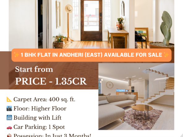 ✨ 1 BHK Flat in Andheri (East) AVAILABLE FOR SALE ✨ 📐 Carpet Area: 400 sq. ft. 🏙️ Floor: Higher Floor 🛗 Building with Lift 🚗 Car Parking: 1 Spot 📦 Possession: In Just 3 Months! 💰 Price: ₹1.35 Crore (All Inclusive) 📍 Prime Location: Andheri East, Mumbai Don't miss this excellent investment or your dream home opportunity in the heart of the city! 📞 Call Mukesh Estate Agency today for more details or to schedule a site visit: 📱 99204 66897 | 98707 47174 🌐 www.mukeshestateagency.in 🔑 #AndheriEast #MumbaiRealEstate #FlatForSale #DreamHomeMumbai #InvestmentProperty #2BHKForSale #LuxuryLivingMumbai