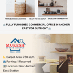 🏢 AVAILABLE OUTRIGHT – FULLY FURNISHED COMMERCIAL OFFICE IN ANDHERI EAST 🏢 📐 Carpet Area: 750 sq.ft. 💼 Type: Fully Furnished Office 🚘 Parking: 1 Reserved 🚉 Location: Near Andheri East Station 💰 Price: ₹5.75 Cr (Outright) ✅ Prime Business Location ✅ Ready-to-use Setup ✅ Excellent Connectivity 📞 For More Details Contact: Mukesh Estate Agency 📱 99204 66897 | 98707 47174 🌐 www.mukeshestateagency.in