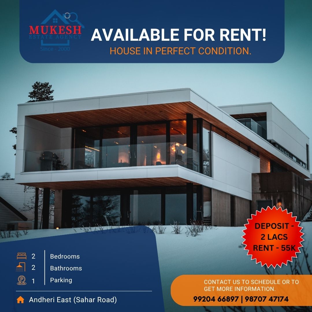 🏡 2 BHK Furnished Flat for Rent – Andheri East (Sahar Road) 🏡 https://mukeshestateagency.in/property/2-bhk-furnished-flat-for-rent-andheri-east-sahar-road/ ✨ Available from 1st August 📍 Prime Location – Sahar Road, Andheri (East) 🔹 Fully Furnished 🔹 Carpet Area: 700 sq. ft. 🔹 3rd Floor (No Lift) 🔹 1 Reserved Car Parking 🔹 Only for Pure Veg Families 🔹 Rent: ₹50,000/month 🔹 Deposit: ₹2,00,000 🔹 1-Year Agreement Only 🔹 No Photos/Videos – Direct Inspection with Prior Notice Only 📞 For Inspection & Details: Mukesh Estate Agency 📲 99204 66897 | 98707 47174 #RentalProperty #VileParleEast #MumbaiRealEstate #OfficeSpaceForSale #MukeshEstateAgency #PrimeLocation #OutrightSale #reantal #Dreamhouse #flat
