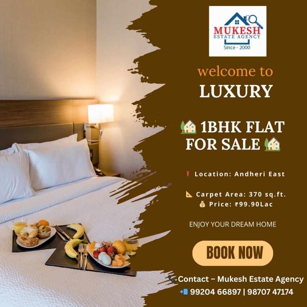✨ Exclusive 1 BHK Apartment – Near Mumbai International Airport ✨ 🏢 Unfurnished Smart Apartment | Newly Constructed | Prime Location ✅ 12-Storeyed Independent Building with Modern Amenities ✅ Rooftop Garden | Gym | Modular Kitchen | CCTV | Power Backup | Elevators | Grand Lobby ✅ Excellent Connectivity – Rail, Road & Metro 📍 Location: Aerovista, Chhatrapati Shivaji Maharaj Int’l Airport Rd, Chakala, Andheri (E) 📐 Area: 370 sq.ft. (RERA) 💰 Price: ₹99.90 Lacs 🚇 Accessibility: •⁠ ⁠Western Express Highway – 200 m •⁠ ⁠Metro Station – 5 mins •⁠ ⁠Domestic & International Airport (T2) – 10 mins •⁠ ⁠Andheri Railway Station – 10 mins •⁠ ⁠D Mart & Four Care Hospital – 10 mins 📞 Contact Mukesh Estate Agency 📲 99204 66897 | 98707 47174