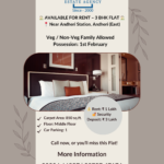 Mukesh Estate Agency Andheri East🏠 AVAILABLE FOR RENT – 3 BHK FLAT 🏠 📍 Near Andheri Station, Andheri (East) ✨ Property Details: ▪️ 3 BHK Apartment ▪️ Carpet Area: 850 sq.ft. ▪️ Floor: Middle Floor ▪️ Entry: East / West ▪️ Car Parking: 1 ▪️ Veg / Non-Veg Family Allowed 💰 Rent: ₹ 1 Lakh 🔐 Security Deposit: ₹ 3 Lakh 📆 Possession: 1st February 📍 Location Advantages: ✅ Close to Andheri Railway Station ✅ Excellent connectivity ✅ Prime residential locality 🔍 Inspection: 1 Hour Prior Notice Required ——————————————— 📞 Contact: Mukesh Estate Agency 📲 99204 66897 | 98707 47174 ——————————————— #AndheriEast #3BHKForRent