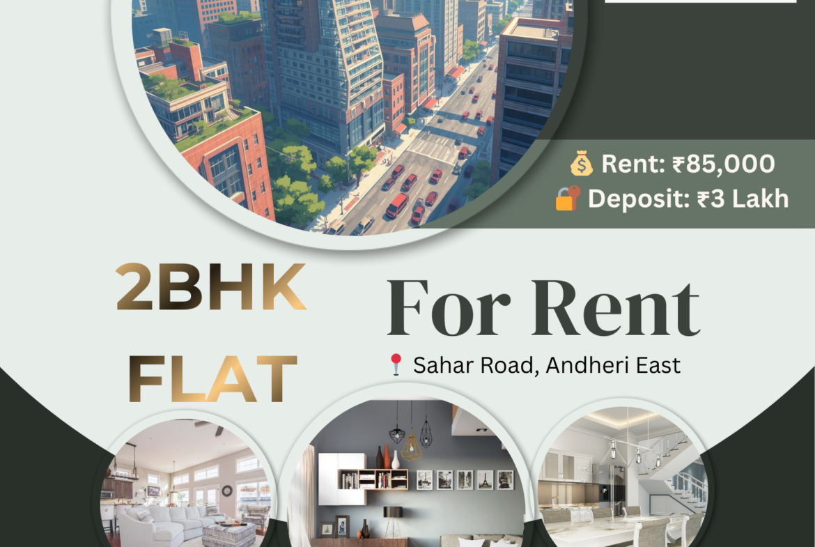 🏠 AVAILABLE FOR RENT – 2 BHK FLAT 📍 Sahar Road, Andheri East ✨ Property Details: ▪️ 2 BHK Flat ▪️ East / West Entry ▪️ Fully Furnished (No TV & Fridge) ▪️ Higher Floor ▪️ Only Vegetarian Family Allowed 💰 Rent: ₹85,000 (Final) 🔐 Security Deposit: ₹3,00,000 (Final) 🚗 Car Parking: 1 📅 Possession: 1st January 2026 🏢 Building Name: 📞 On Request 📞 Contact: Mukesh Estate Agency 📲 Call / WhatsApp for inspection & details