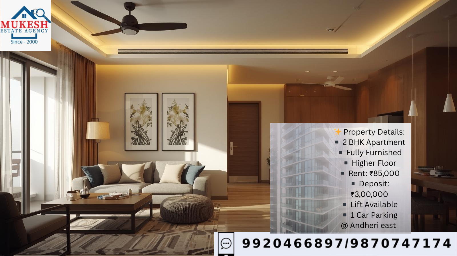 Mukesh Estate Agency Andheri East 2 BHK Full Furnished Flat mukeshestateagency