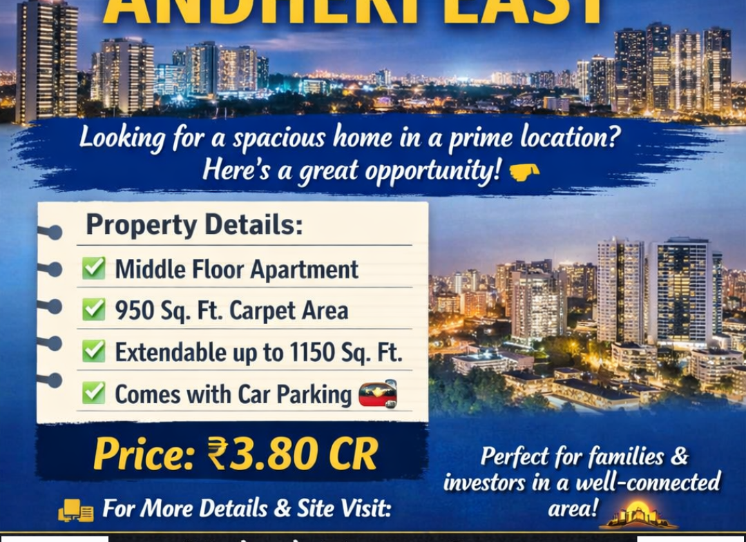 📞 For More Details & Site Visit: 🤝 Mukesh Estate Agency 📲 99204 66897 | 98707 47174 👉 DM now to grab this deal before it’s gone! 💯 #AndheriEast #MumbaiRealEstate #ResaleFlat #PropertyForSale #OutrightDeal #LuxuryLiving #DreamHome #MumbaiProperties #RealEstateIndia #HomeBuyers #PropertyInvestment #FlatsForSale #CarpetArea #PremiumProperty #InvestmentOpportunity #HouseHunting #MumbaiHomes #RealEstateLife #MukeshEstateAgency #PropertyDeal