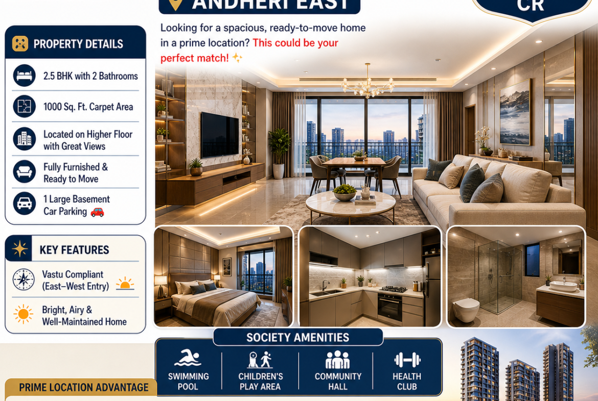 🏡 2.5 BHK Flat for Sale in Andheri East 🌇 Mukesh Estate Agency 📲 99204 66897 | 98707 47174