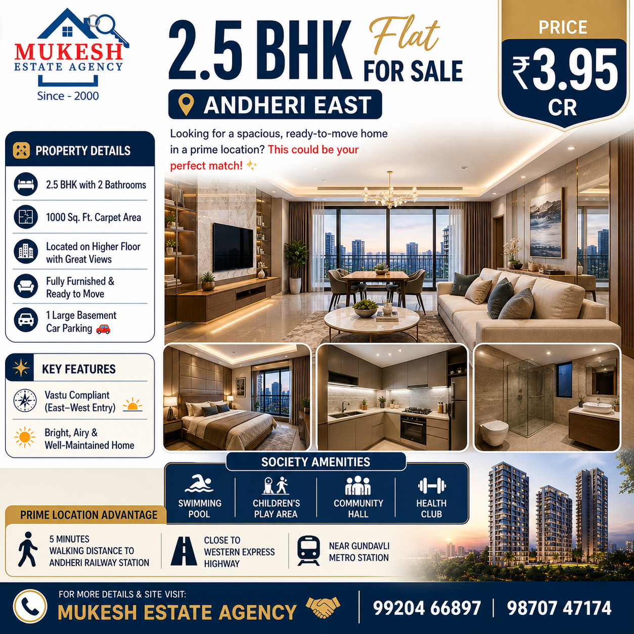 🏡 2.5 BHK Flat for Sale in Andheri East 🌇 Mukesh Estate Agency 📲 99204 66897 | 98707 47174