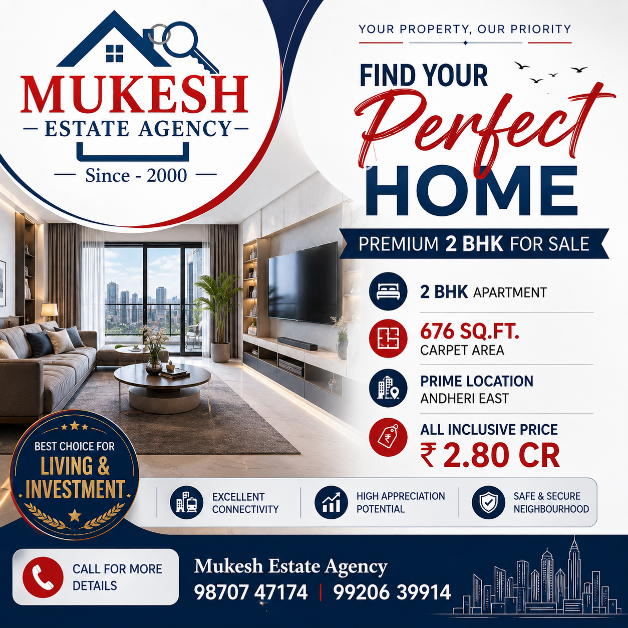 Premium 2 BHK flat for sale in Andheri East with 676 sq ft carpet area Mukesh Estate Agency 📱 9870747174 | 9920639914