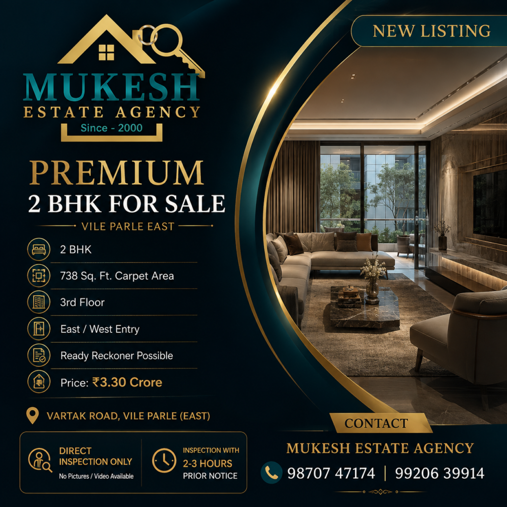 Premium 2 BHK apartment for sale in Vile Parle East by Mukesh Estate Agency